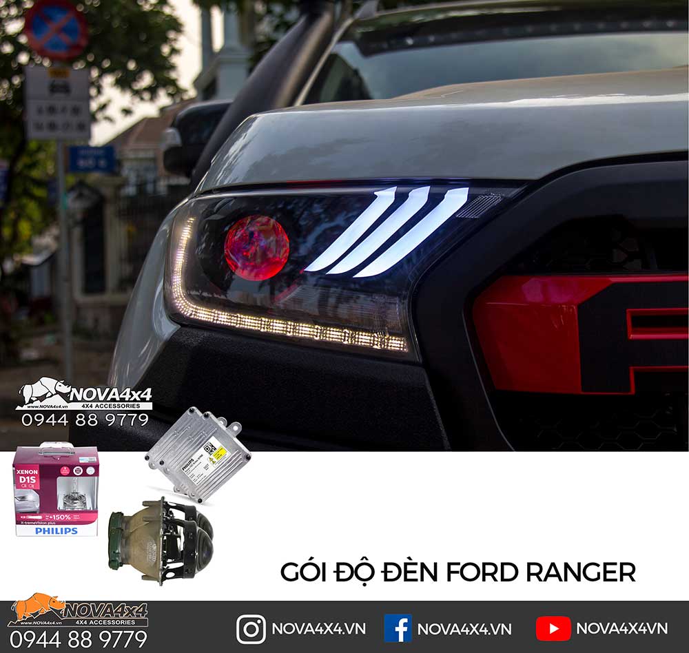 Gói độ Bi Xenon và trang trí Sọc Mustang 2019, Mắt quỷ đổi màu và Mí Led chạy