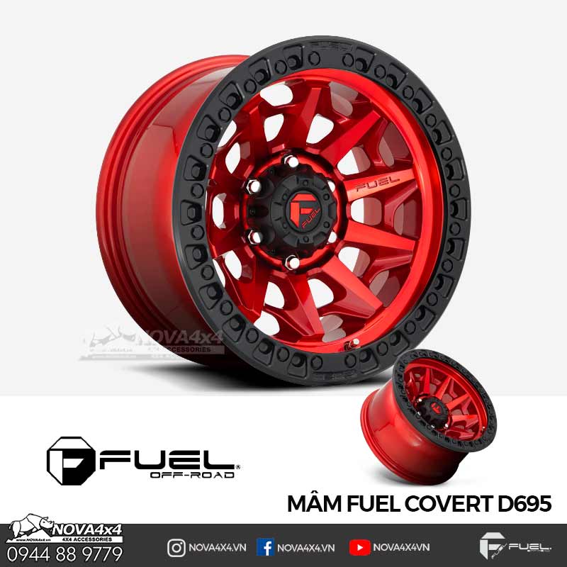 Mâm độ Fuel D695 Covert - Màu Đen đỏ - Mâm Bán tải HOT nhất 2019