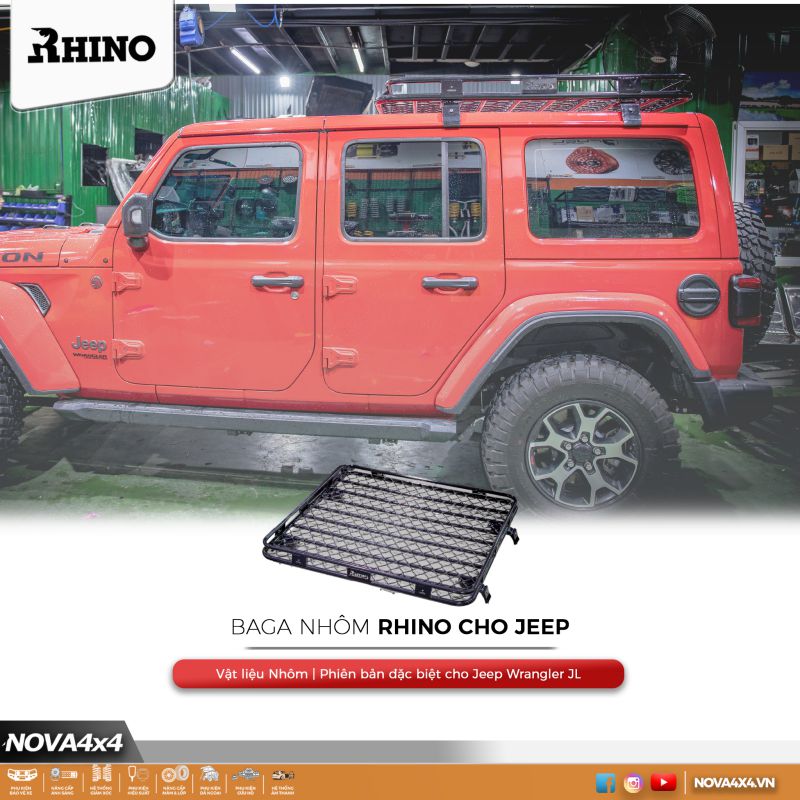 Baga nhôm Rhino Roof Rack cho Jeep Wrangler & Gladiator