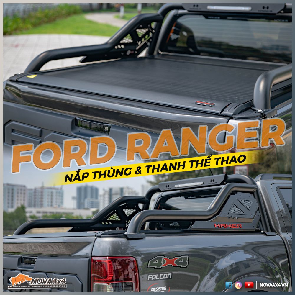 Ford Ranger lắp nắp thùng cuộn điện và thanh thể thao