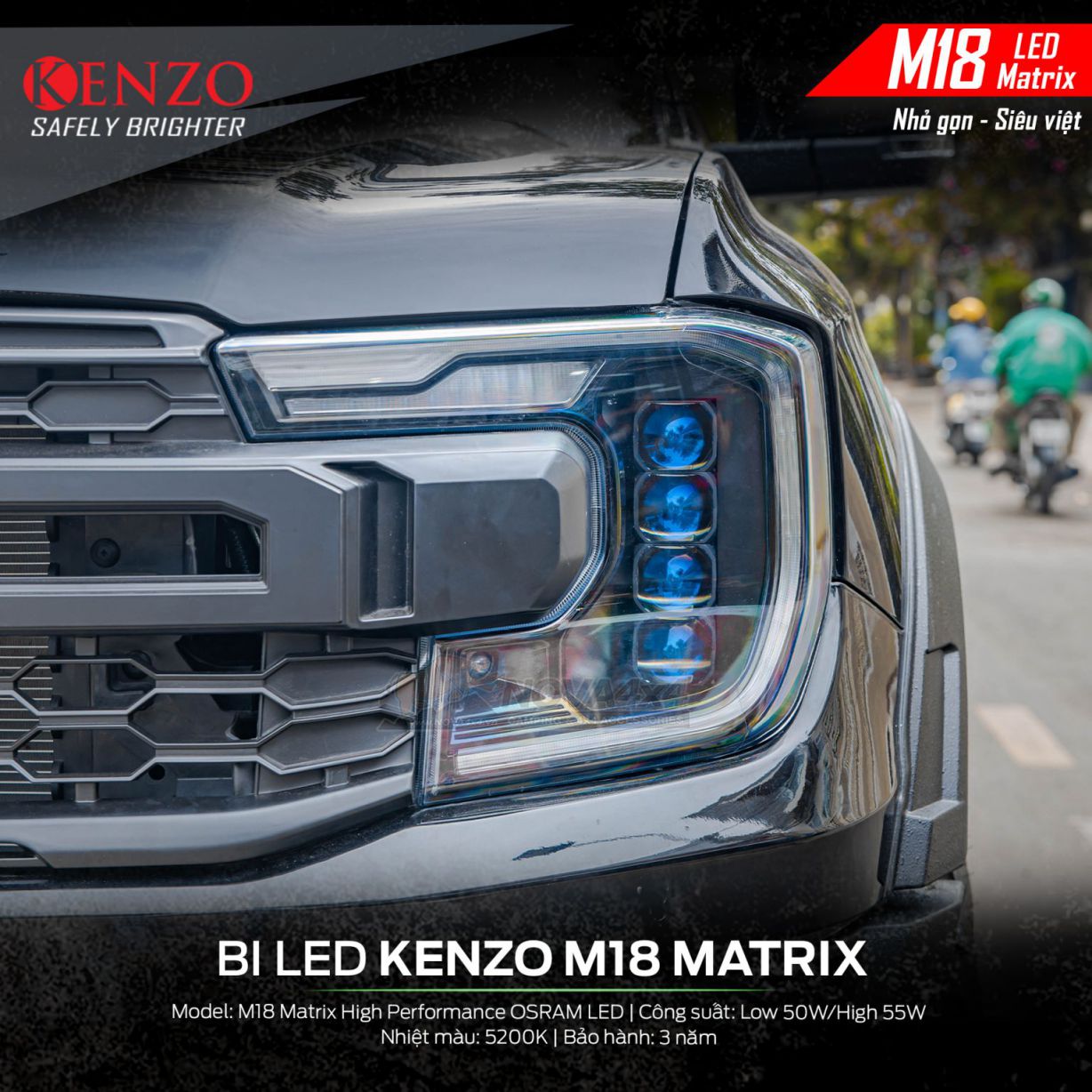 Ranger XLS nâng cấp 4 cặp Bi Led Kenzo M18 Matrix