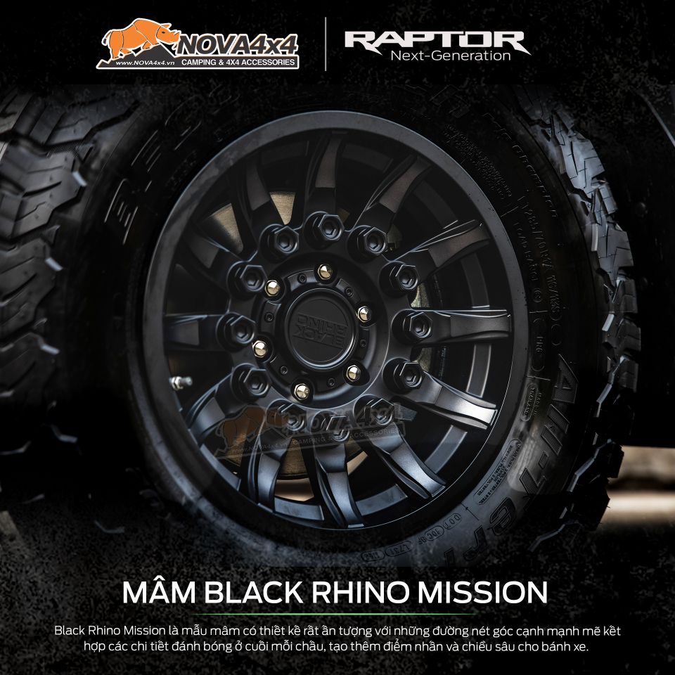 Mâm Black Rhino Mission có trong gói Nâng cấp bán tải Raptor Next-gen 2023