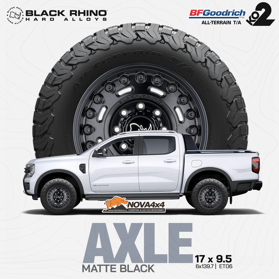 Mâm Black Rhino Axle màu đen mờ lắp trên xe Ford Ranger Wildtrak màu trắng