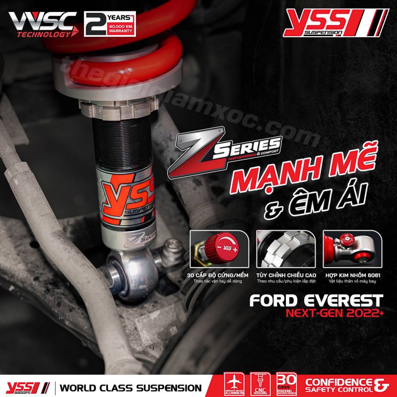 Chi tiết phuộc giảm xóc YSS Z-Series cho xe Ford Everest