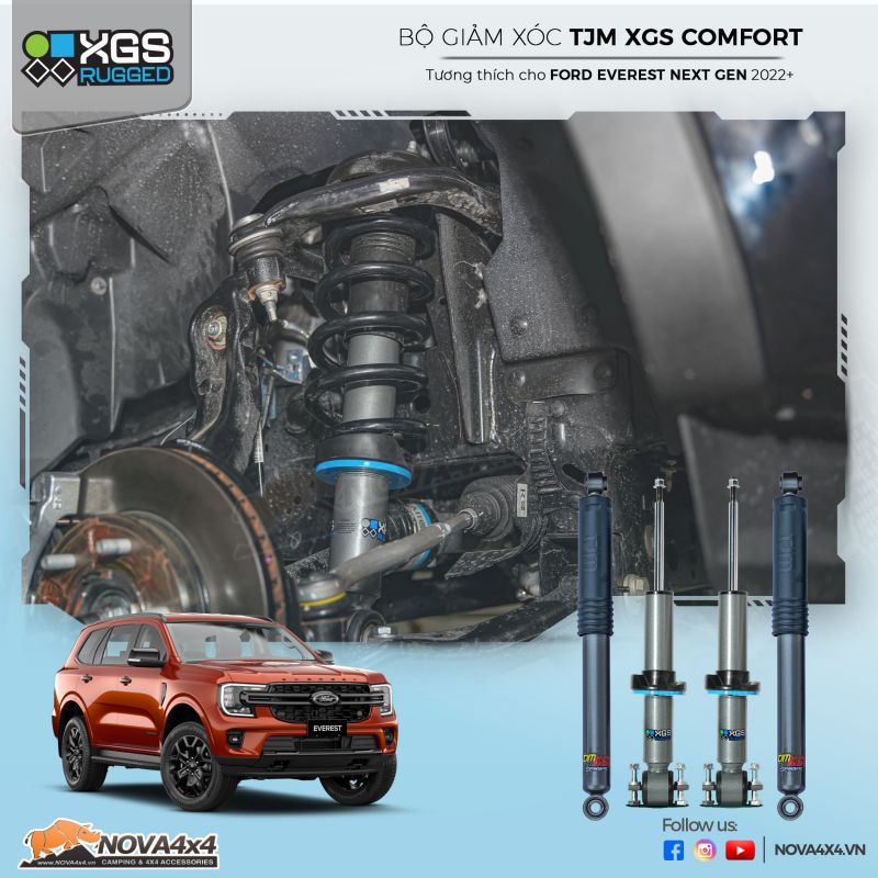 Giảm xóc TJM Rugged khi lắp đặt vào xe Ford Everest