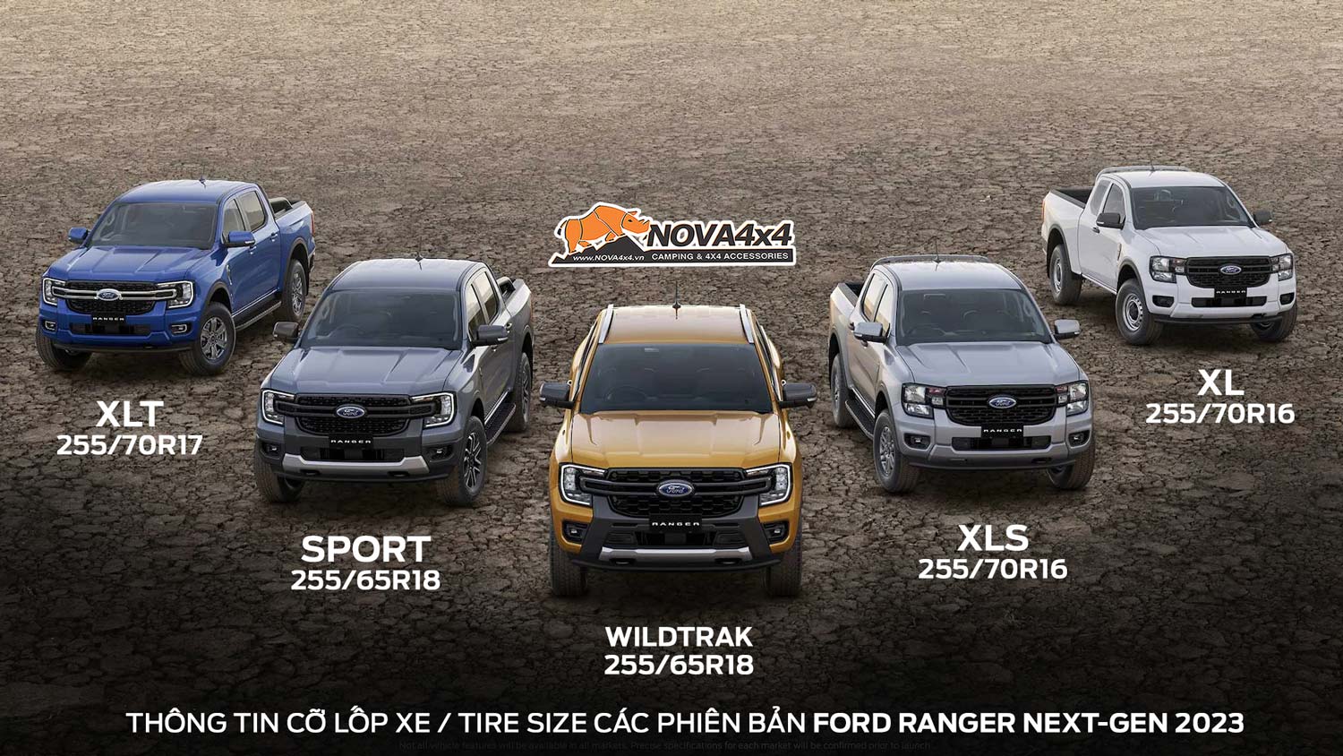 Size lốp Ford Ranger 2023
