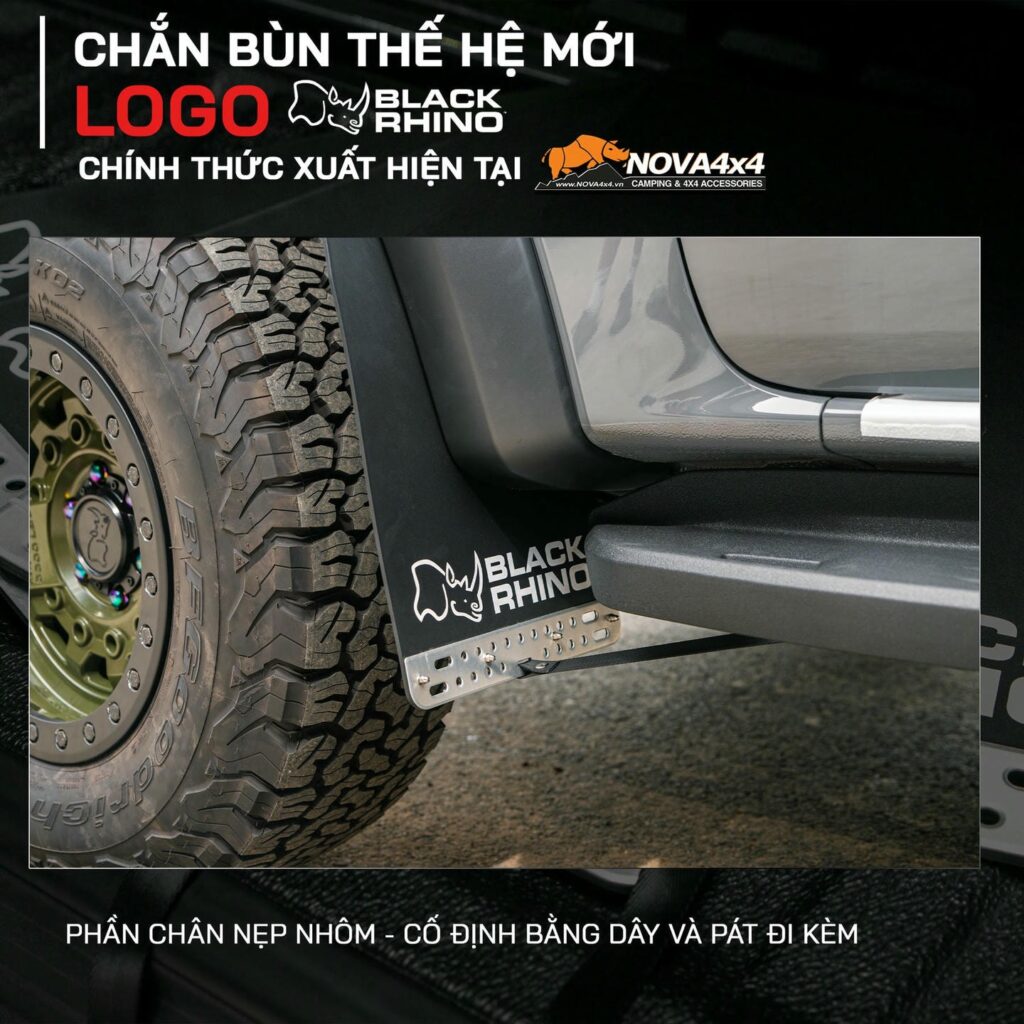 Vè chắn bùn Black Rhino có phần chân nẹp nhôm và dây cố định