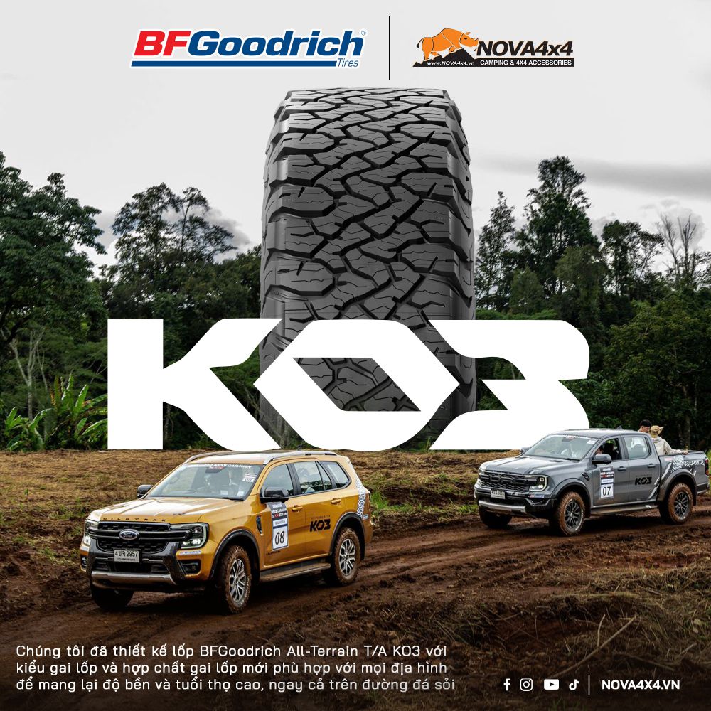 Lốp BFGoodrich All-Terrain T/A KO3 thể hiện sự cải tiến rõ rệt so với sản phẩm tiền nhiệm All-Terrain KO2, xét về yếu tố độ kháng mòn của mặt gai, sự mạnh mẽ, độ bền bỉ, và độ bám đường.