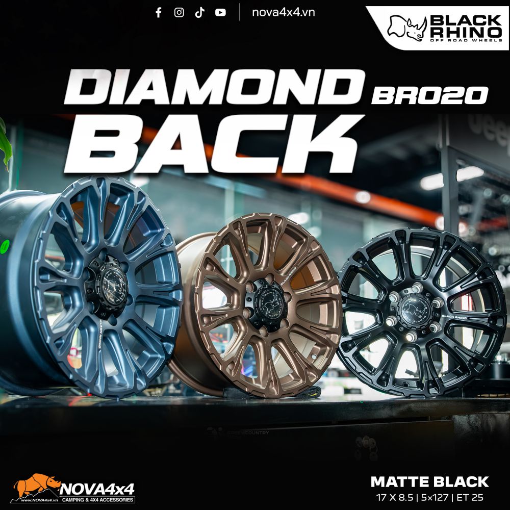 Mâm Black Rhino BR020 DIAMONDBACK 17×8.5 – Matte Black