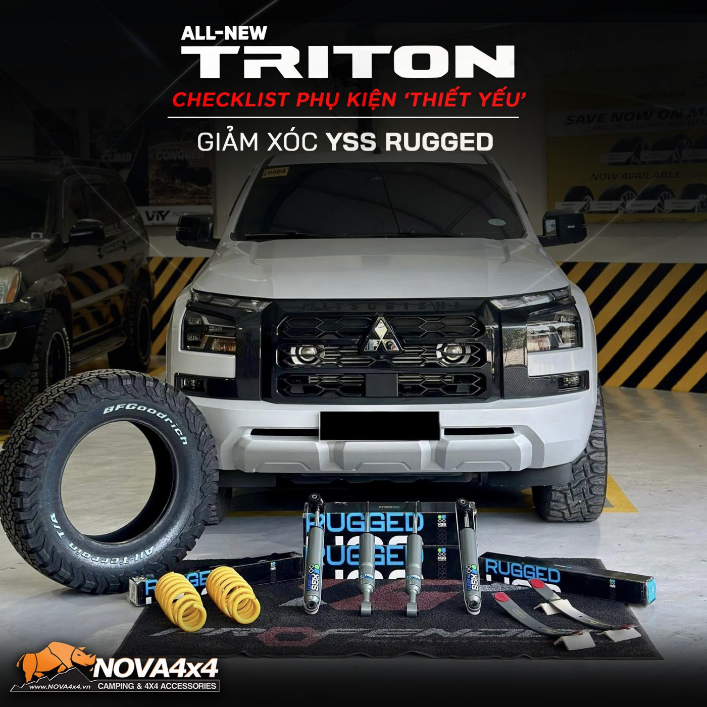 giảm xóc TJM XGS Rugged lên xe Triton