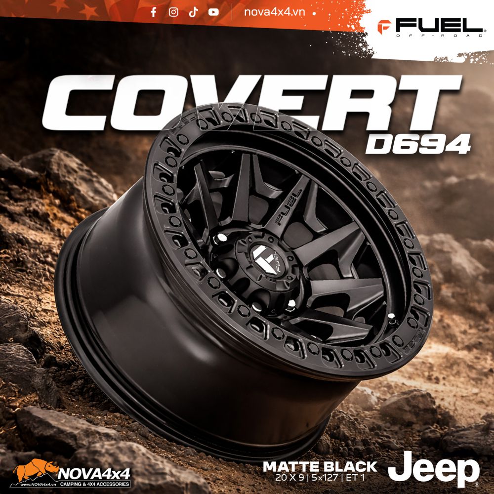 Mâm Fuel Offroad COVERT Non Beadlock D694 20×9 – Matte Black Jeep Mâm Fuel Offroad COVERT Non Beadlock D694 20×9 – Matte Black Jeep