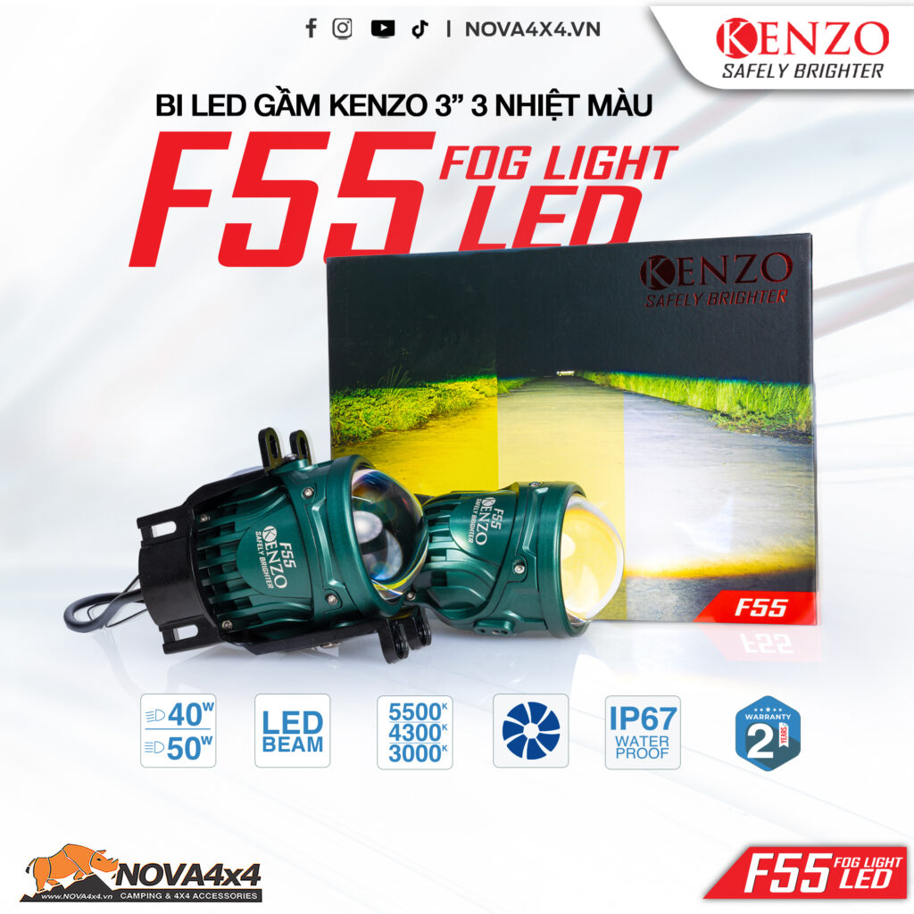 Bi Led gầm thế hệ mới Kenzo F55 – 3 inch – 3 nhiệt màu