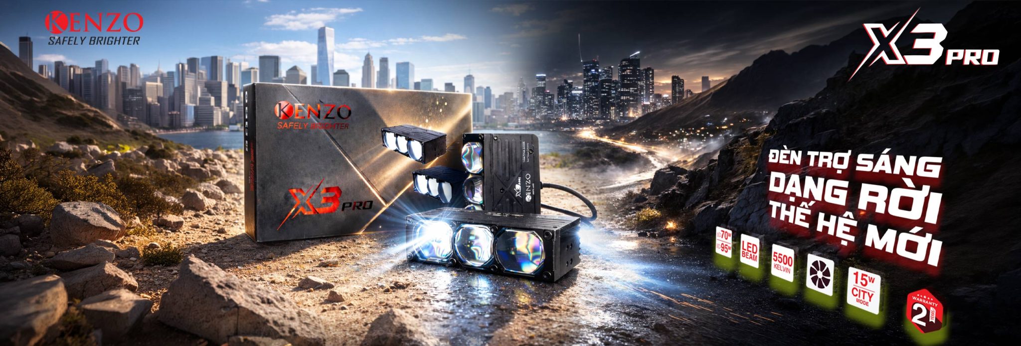 Kenzo X3 Pro: Đèn trợ sáng 95W đỉnh cao cho mọi hành trình