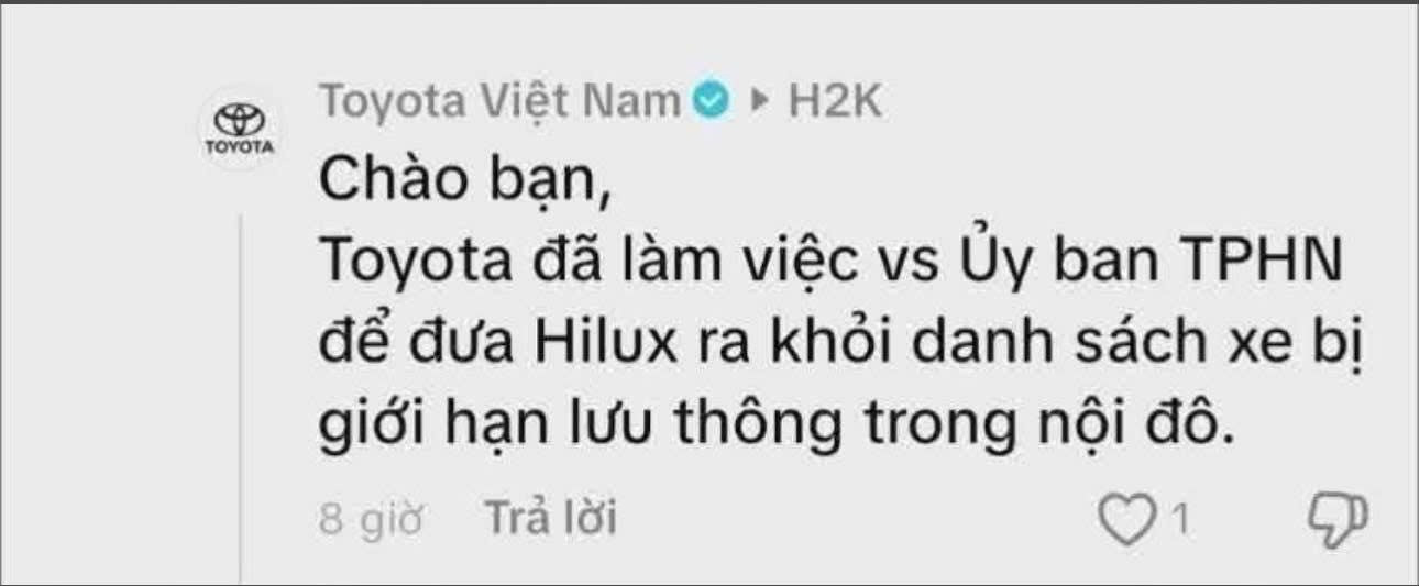 Phản hồi từ Toyota Việt Nam