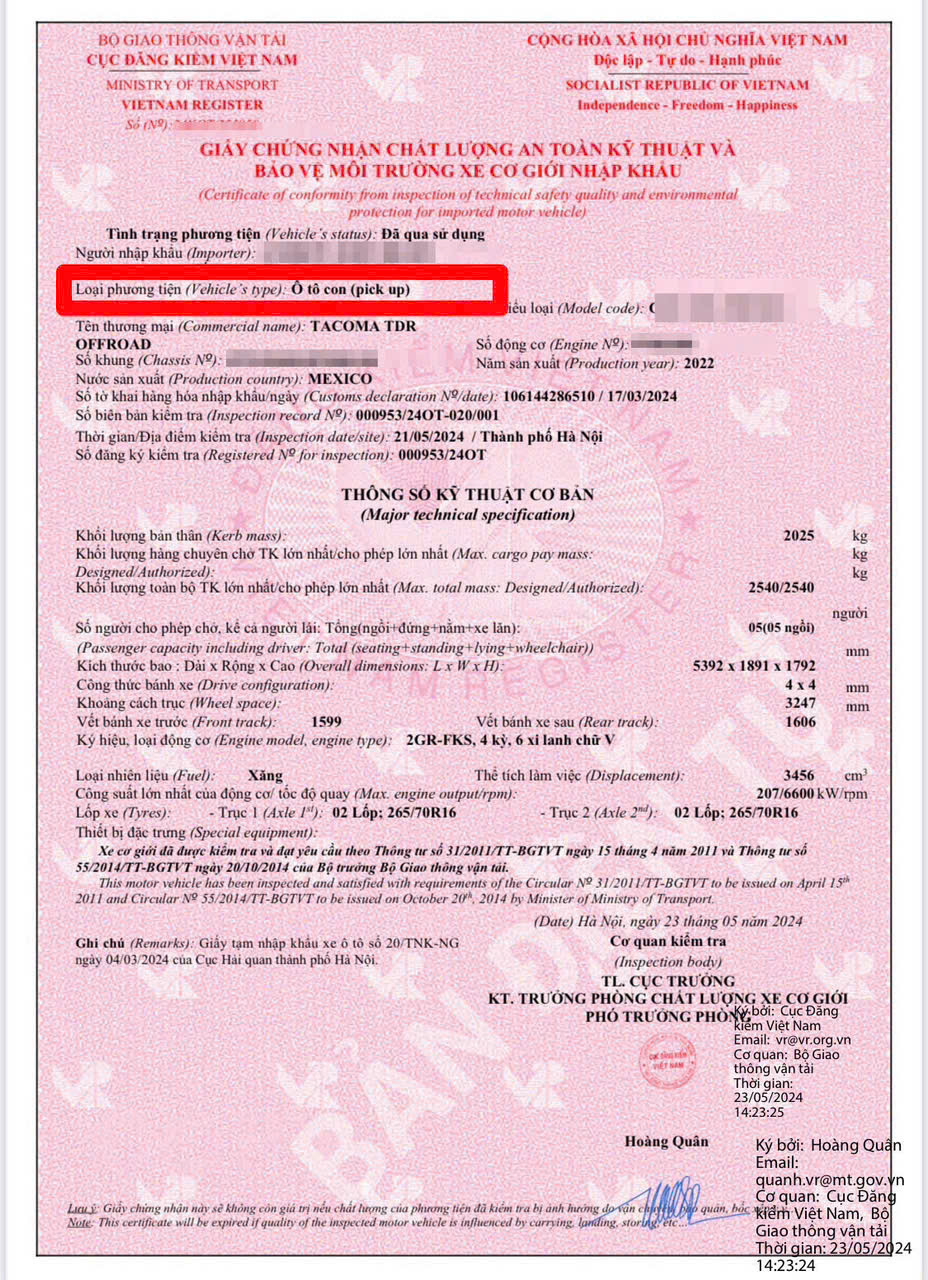 Việc một chiếc xe bán tải được xếp vào loại xe con hay xe tải không phụ thuộc vào hình dáng bên ngoài mà dựa trên các thông số kỹ thuật cụ thể của từng phương tiện. Ảnh: CSGT