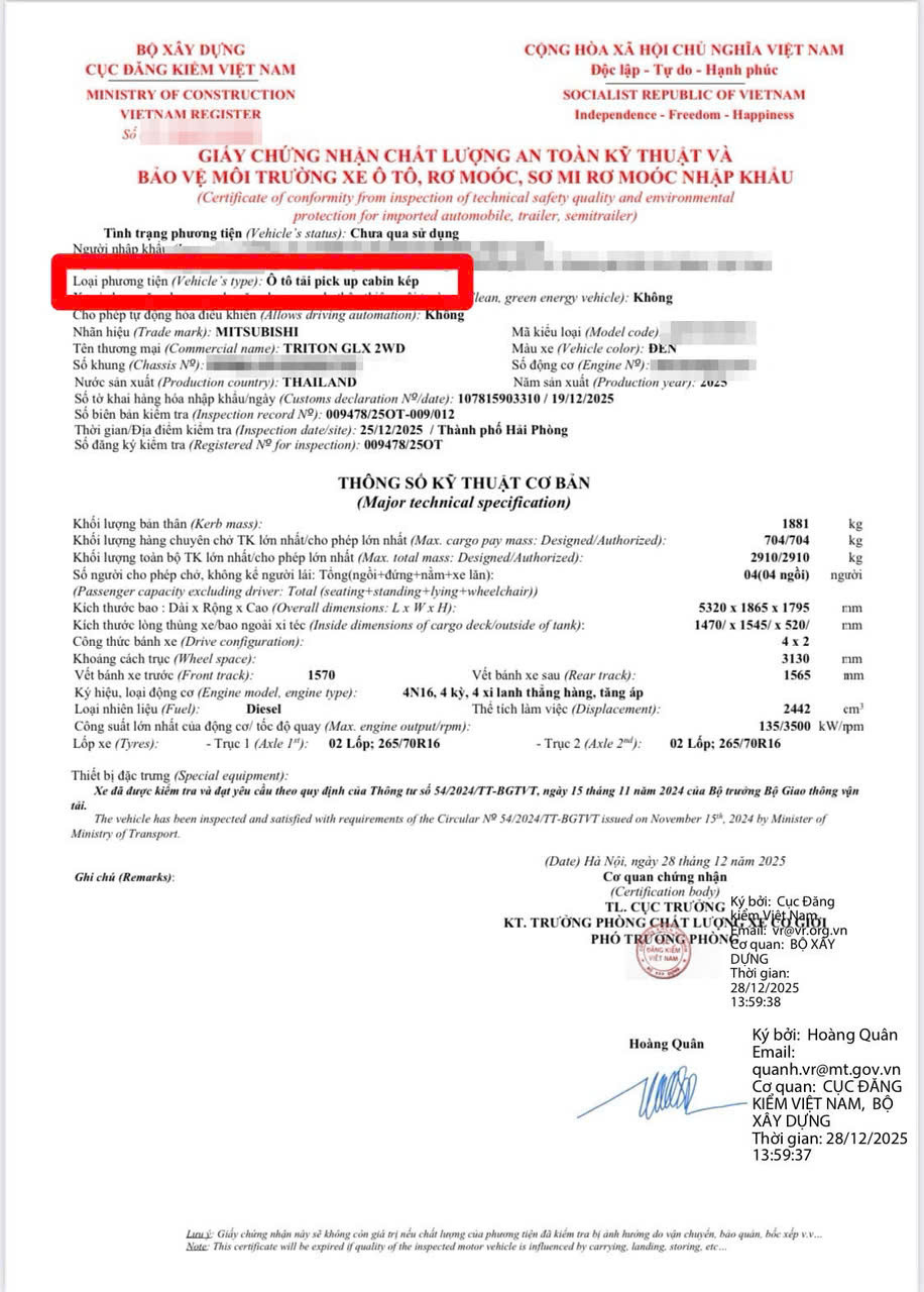 Việc một chiếc xe bán tải được xếp vào loại xe con hay xe tải không phụ thuộc vào hình dáng bên ngoài mà dựa trên các thông số kỹ thuật cụ thể của từng phương tiện. Ảnh: CSGT