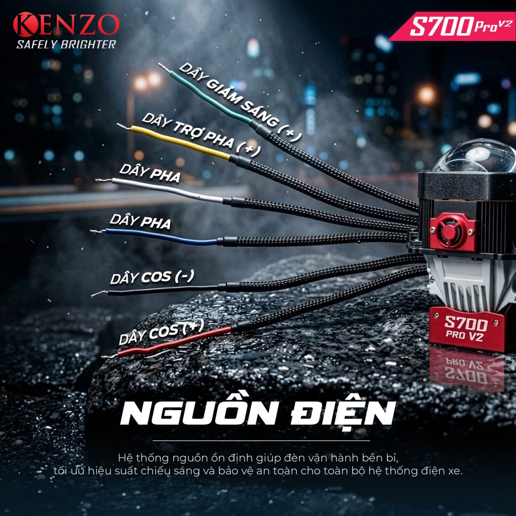 Nguồn điện, dây điện độ đèn Fortuner Kenzo S700 Pro V2